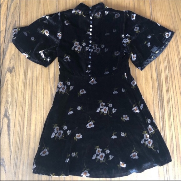 Free People black suede floral dress button back - Picture 5 of 8